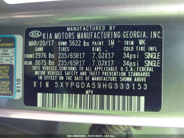 Photo 8 VIN: 5XYPGDA59HG333153 - KIA SORENTO 