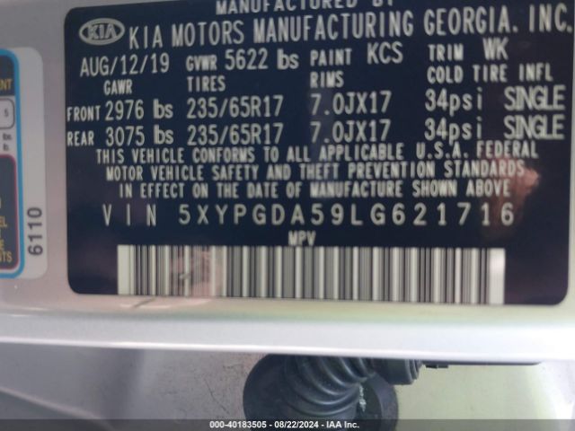 Photo 8 VIN: 5XYPGDA59LG621716 - KIA SORENTO 