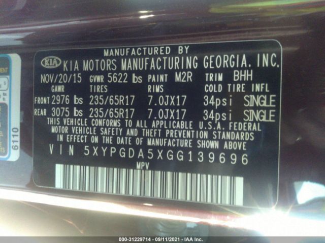 Photo 8 VIN: 5XYPGDA5XGG139696 - KIA SORENTO 