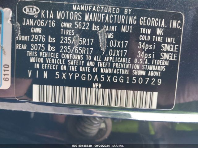 Photo 8 VIN: 5XYPGDA5XGG150729 - KIA SORENTO 