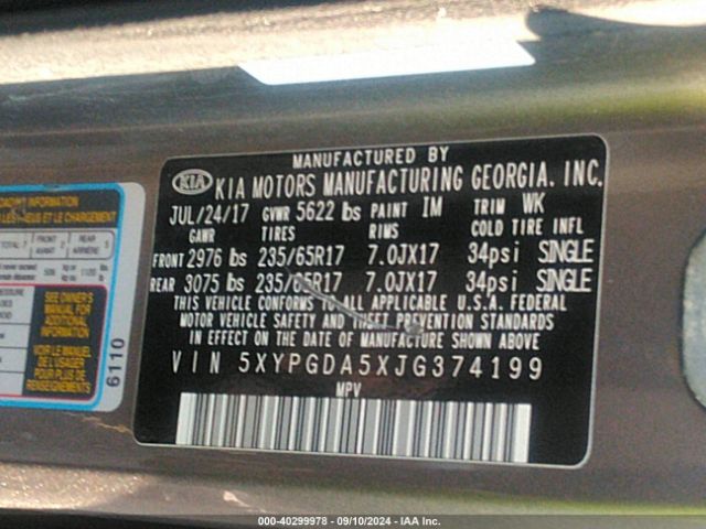 Photo 8 VIN: 5XYPGDA5XJG374199 - KIA SORENTO 