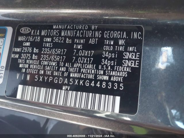 Photo 8 VIN: 5XYPGDA5XKG448335 - KIA SORENTO 