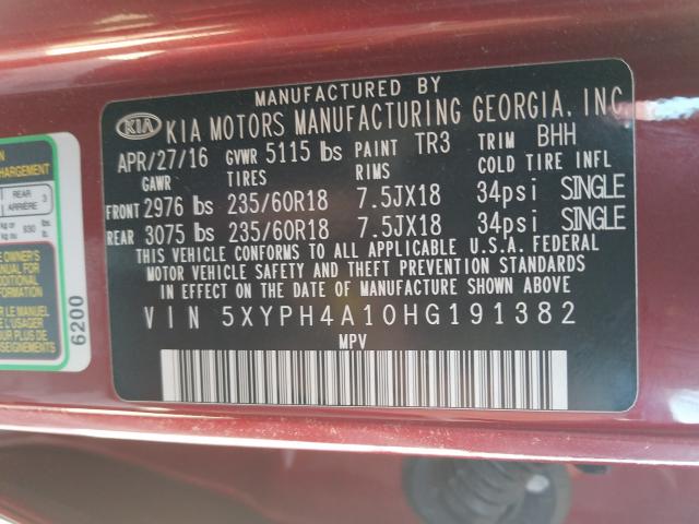 Photo 9 VIN: 5XYPH4A10HG191382 - KIA SORENTO 