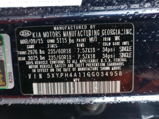 Photo 9 VIN: 5XYPH4A11GG034958 - KIA SORENTO EX 