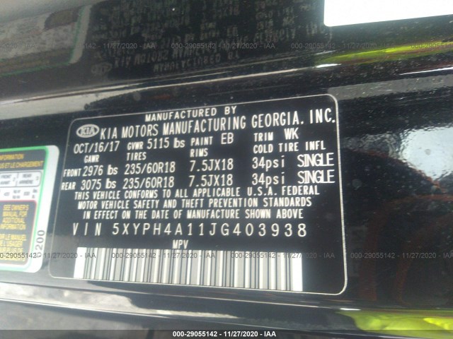 Photo 8 VIN: 5XYPH4A11JG403938 - KIA SORENTO 