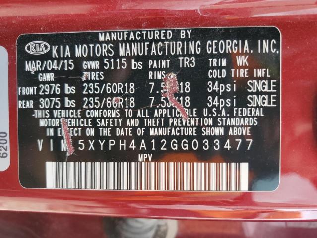 Photo 12 VIN: 5XYPH4A12GG033477 - KIA SORENTO EX 