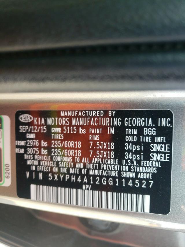 Photo 9 VIN: 5XYPH4A12GG114527 - KIA SORENTO EX 