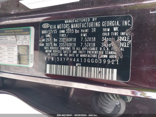 Photo 8 VIN: 5XYPH4A13GG039921 - KIA SORENTO 