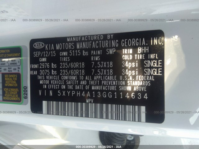 Photo 8 VIN: 5XYPH4A13GG114634 - KIA SORENTO 