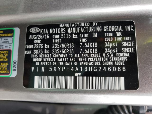 Photo 9 VIN: 5XYPH4A13HG246066 - KIA SORENTO EX 