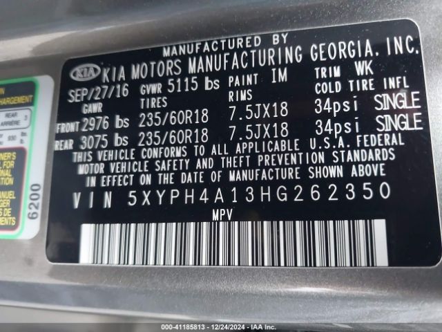 Photo 8 VIN: 5XYPH4A13HG262350 - KIA SORENTO 