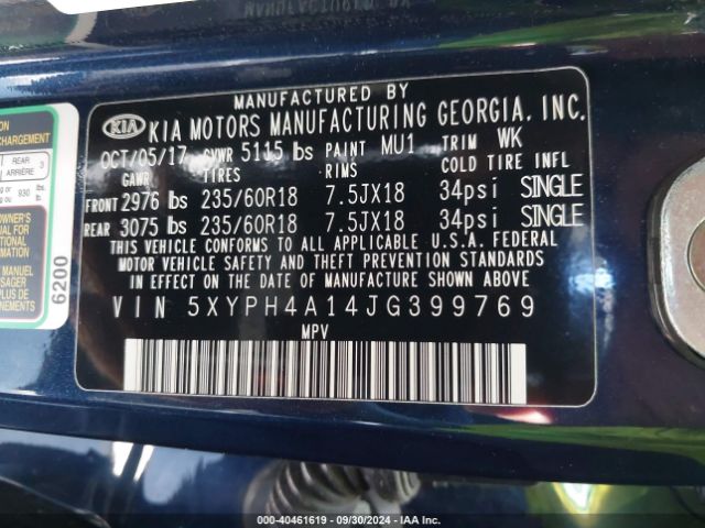 Photo 8 VIN: 5XYPH4A14JG399769 - KIA SORENTO 