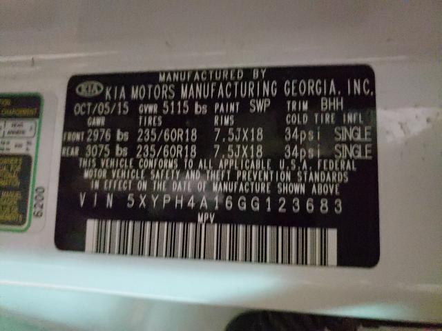 Photo 9 VIN: 5XYPH4A16GG123683 - KIA SORENTO EX 