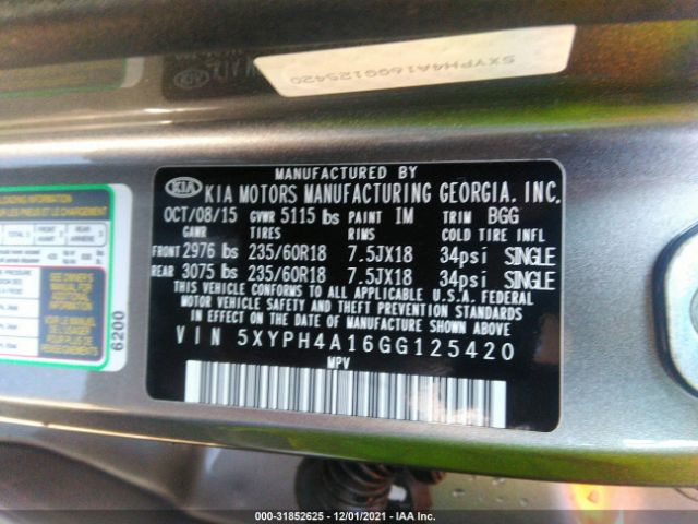 Photo 8 VIN: 5XYPH4A16GG125420 - KIA SORENTO 