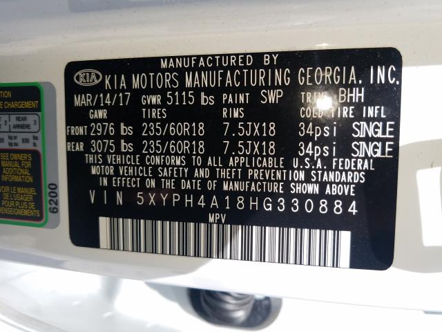 Photo 9 VIN: 5XYPH4A18HG330884 - KIA SORENTO EX 