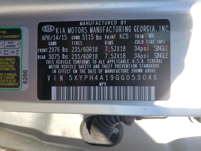 Photo 9 VIN: 5XYPH4A19GG053046 - KIA SORENTO EX 