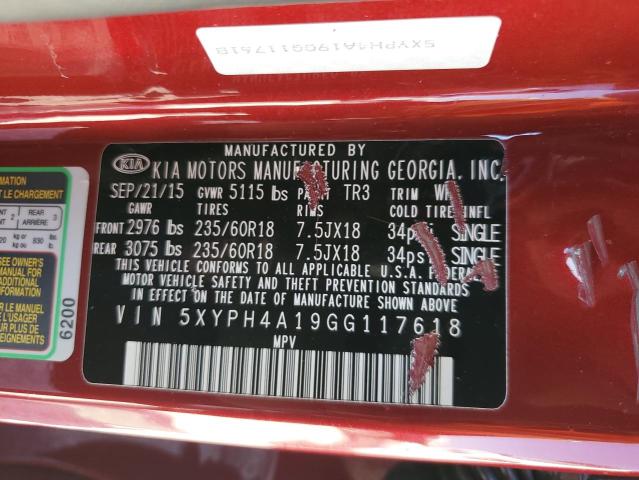 Photo 9 VIN: 5XYPH4A19GG117618 - KIA SORENTO EX 