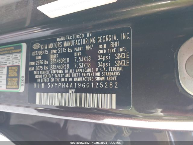 Photo 8 VIN: 5XYPH4A19GG125282 - KIA SORENTO 