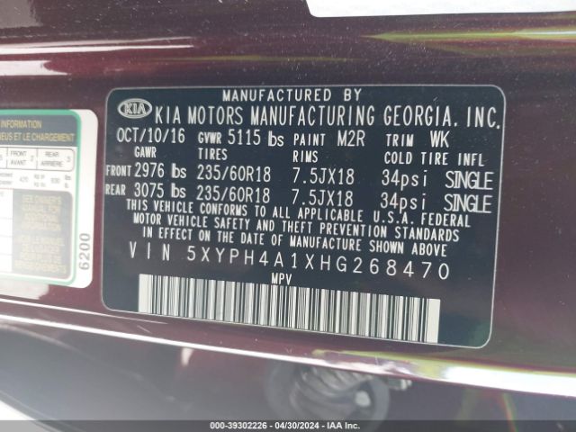 Photo 8 VIN: 5XYPH4A1XHG268470 - KIA SORENTO 