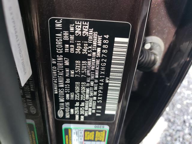 Photo 9 VIN: 5XYPH4A1XHG278884 - KIA SORENTO EX 