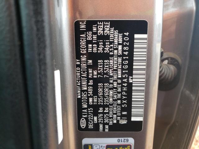 Photo 12 VIN: 5XYPH4A51GG148204 - KIA SORENTO EX 