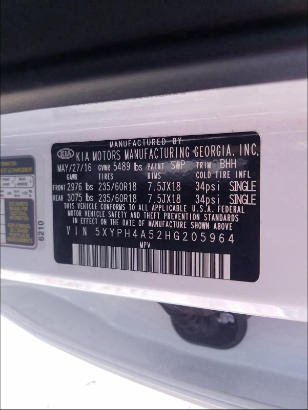 Photo 9 VIN: 5XYPH4A52HG205964 - KIA SORENTO 