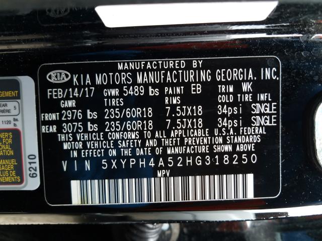 Photo 9 VIN: 5XYPH4A52HG318250 - KIA SORENTO EX 