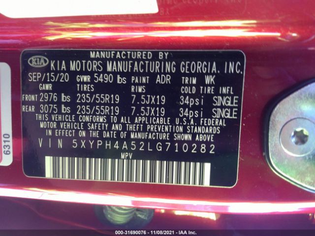 Photo 8 VIN: 5XYPH4A52LG710282 - KIA SORENTO 