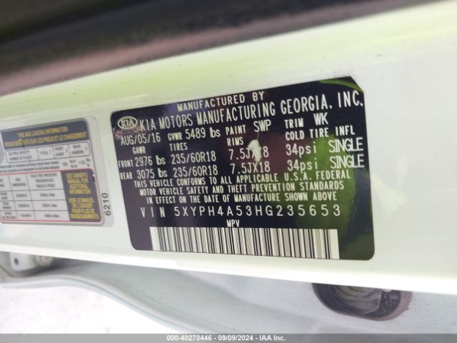 Photo 8 VIN: 5XYPH4A53HG235653 - KIA SORENTO 