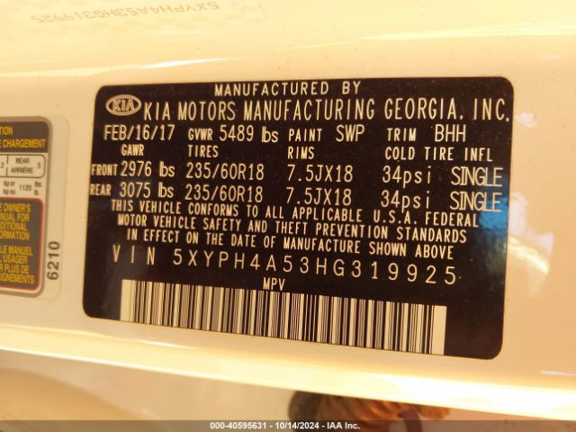 Photo 8 VIN: 5XYPH4A53HG319925 - KIA SORENTO 