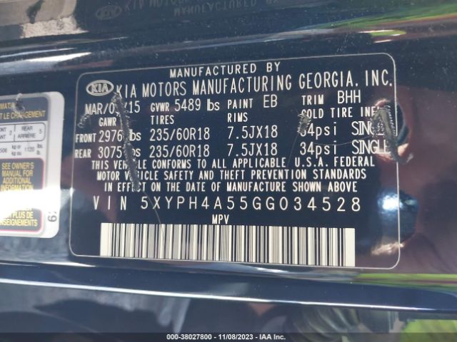 Photo 8 VIN: 5XYPH4A55GG034528 - KIA SORENTO 