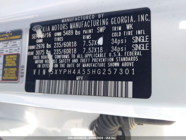 Photo 8 VIN: 5XYPH4A55HG257301 - KIA SORENTO 