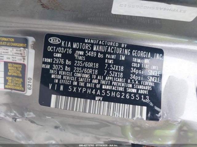 Photo 8 VIN: 5XYPH4A55HG265513 - KIA SORENTO 
