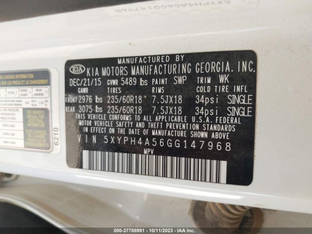 Photo 8 VIN: 5XYPH4A56GG147968 - KIA SORENTO 