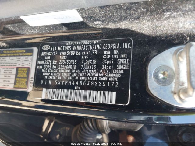 Photo 8 VIN: 5XYPH4A56JG339172 - KIA SORENTO 