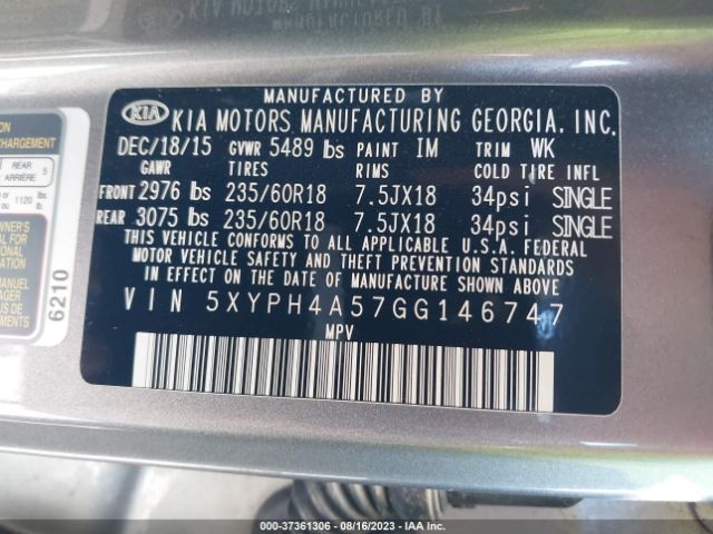 Photo 8 VIN: 5XYPH4A57GG146747 - KIA SORENTO 