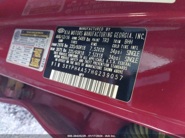 Photo 8 VIN: 5XYPH4A57HG239057 - KIA SORENTO 