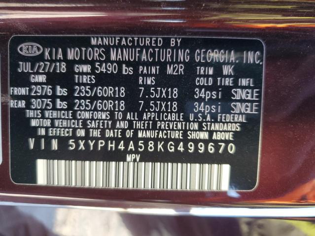 Photo 12 VIN: 5XYPH4A58KG499670 - KIA SORENTO EX 