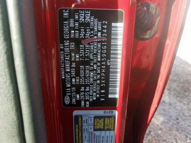 Photo 9 VIN: 5XYPH4A59GG153442 - KIA SORENTO 