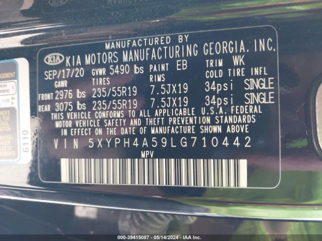 Photo 8 VIN: 5XYPH4A59LG710442 - KIA SORENTO 