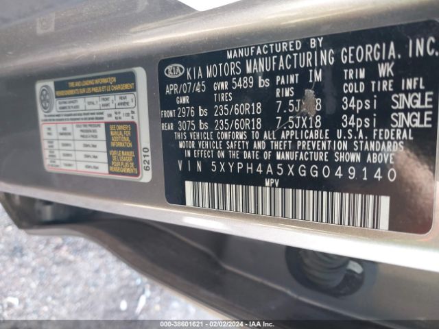 Photo 8 VIN: 5XYPH4A5XGG049140 - KIA SORENTO 