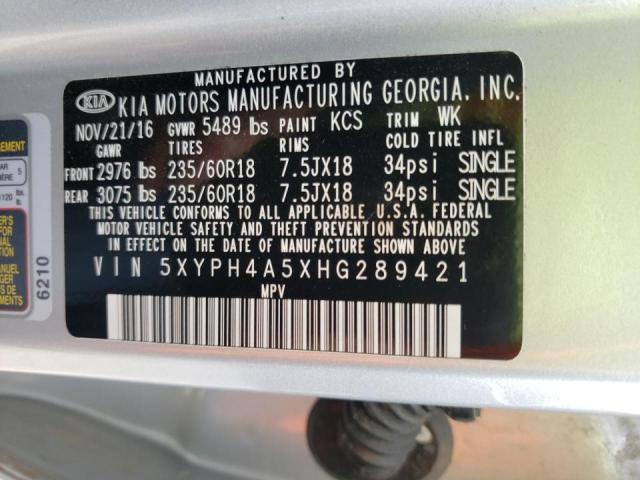 Photo 9 VIN: 5XYPH4A5XHG289421 - KIA SORENTO EX 