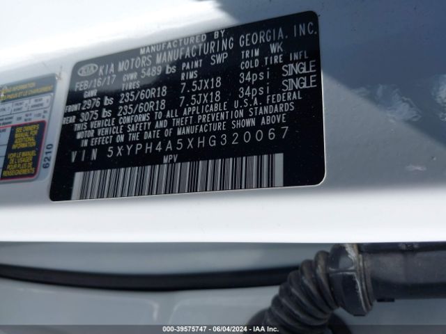 Photo 8 VIN: 5XYPH4A5XHG320067 - KIA SORENTO 