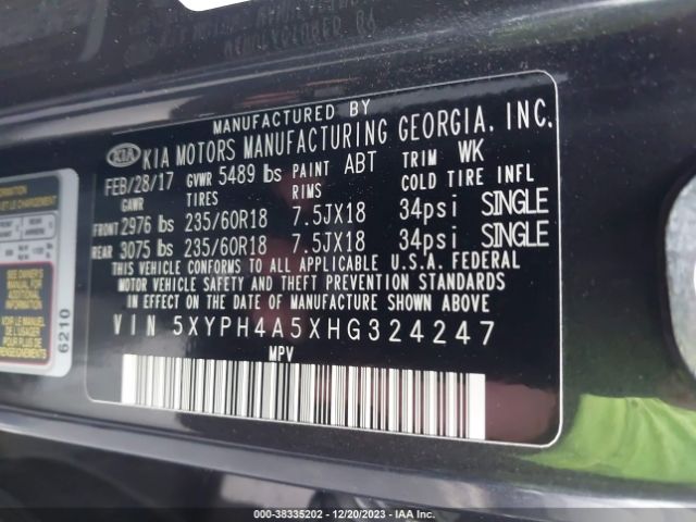 Photo 8 VIN: 5XYPH4A5XHG324247 - KIA SORENTO 