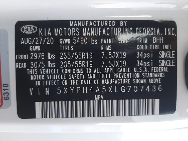 Photo 9 VIN: 5XYPH4A5XLG707436 - KIA SORENTO EX 