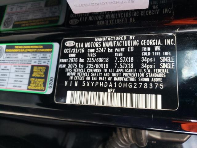 Photo 9 VIN: 5XYPHDA10HG278375 - KIA SORENTO EX 