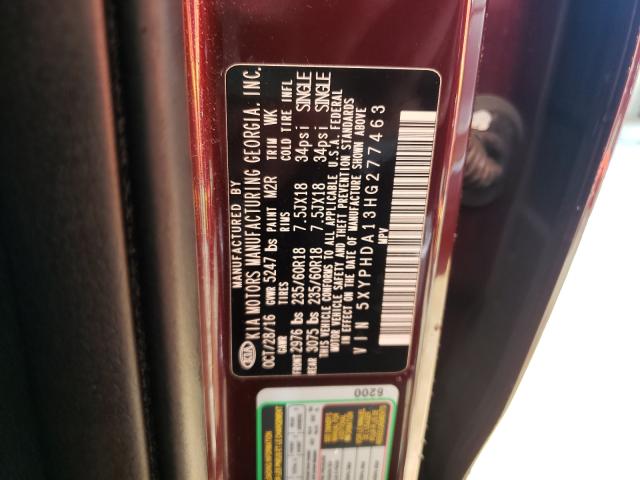 Photo 9 VIN: 5XYPHDA13HG277463 - KIA SORENTO 