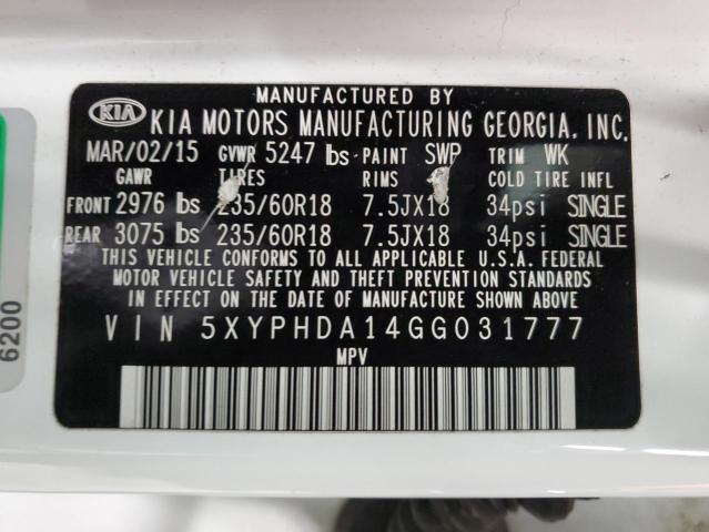 Photo 11 VIN: 5XYPHDA14GG031777 - KIA SORENTO 