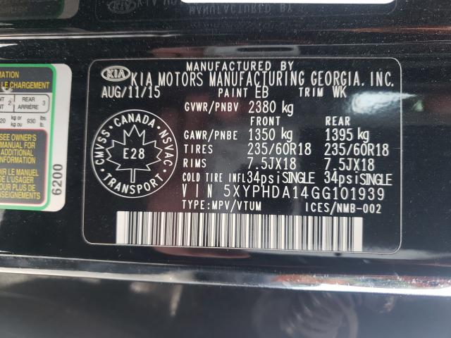 Photo 9 VIN: 5XYPHDA14GG101939 - KIA SORENTO EX 