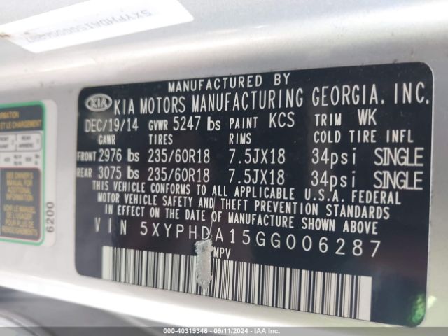 Photo 8 VIN: 5XYPHDA15GG006287 - KIA SORENTO 